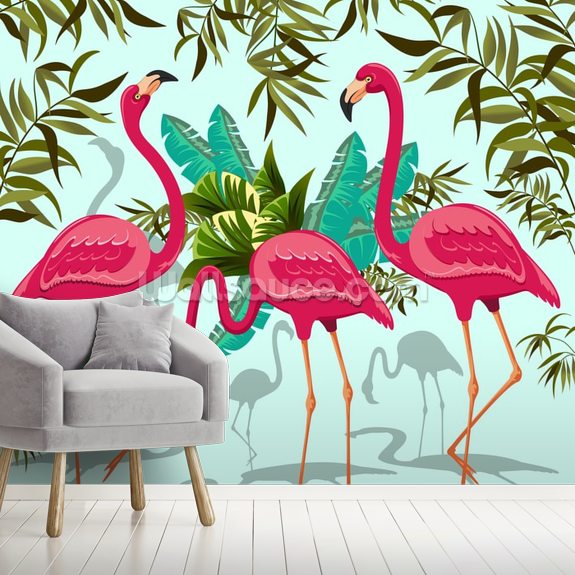 Tropical Pink Flamingos Wallpaper | Wallsauce NZ