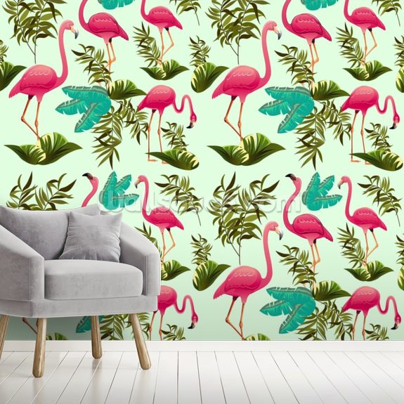 Pink Flamingo Pattern Wallpaper Mural | Wallsauce USA