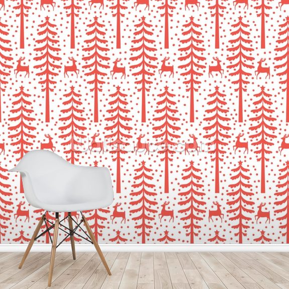 Red Christmas Trees Wallpaper Mural | Wallsauce UK