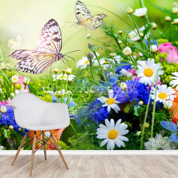 Butterflies and Flowers Wallpaper Mural | Wallsauce US