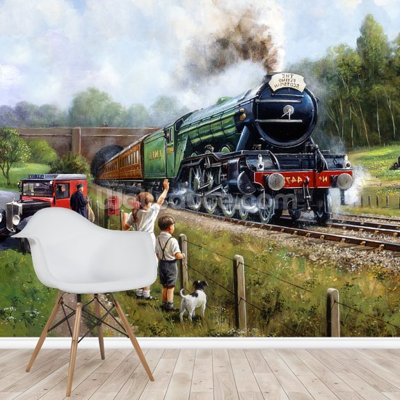 Watching the Trains Wall Mural | Wallsauce US