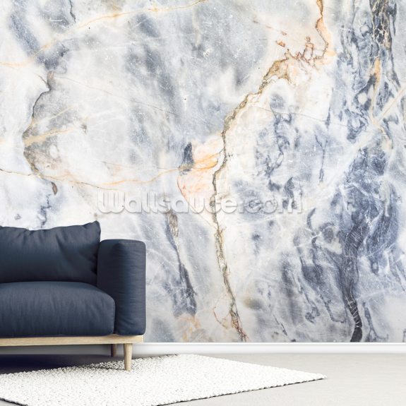 White And Blue Marble Effect Wallpaper Mural Wallsauce Us