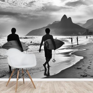 Scenic Black And White View Of Rio De Janeiro Brazil With Brazilian Surfers Walking Along The Shore Of Ipanema Beach Wallsauce Se