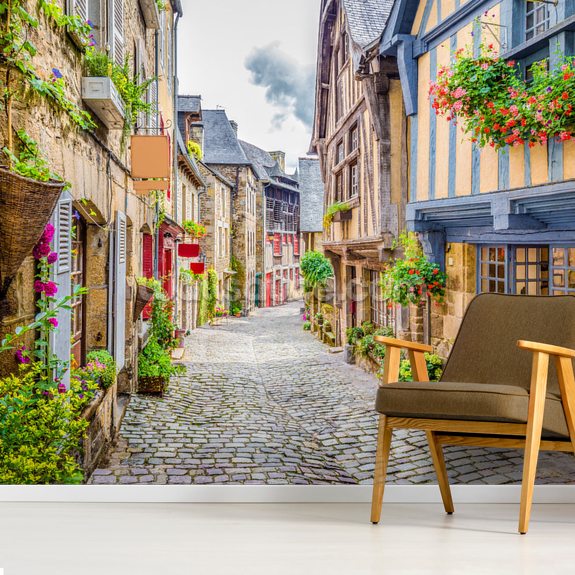 Beautiful alley scene in an old town in Europe | Wallsauce USA