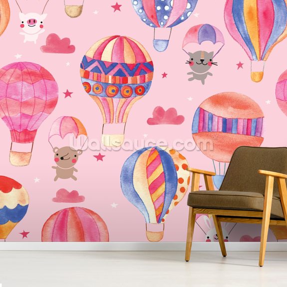 Animals In Hot Air Balloons Mural Wallpaper | Wallsauce Uk