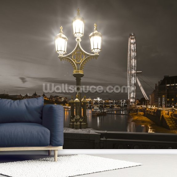 Street Lamp With London Eye At Night