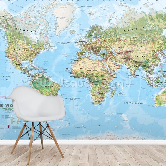 World Environmental Map Wall Mural | Wallsauce US