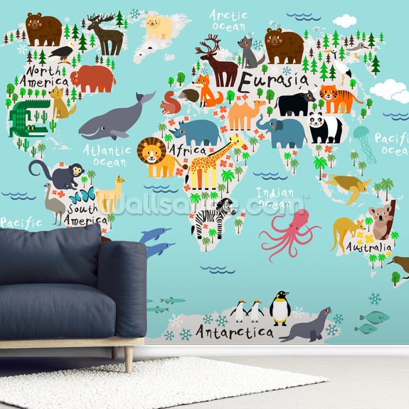cute world map mural