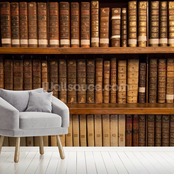 Antique Books On Bookshelf Wallpaper Mural