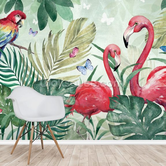 Tropical Flamingo Wall Mural by Di Brookes | Wallsauce UK