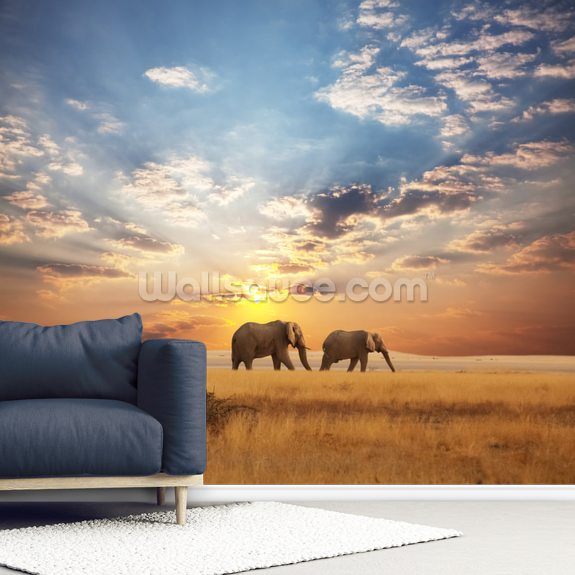 Elephants at Dusk Wallpaper | Wallsauce US