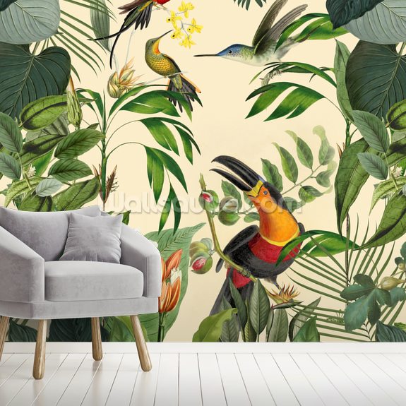 Tropical Birds in a Jungle Mural by Andrea Haase | Wallsauce UK