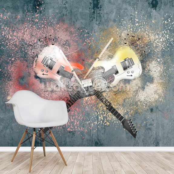 Graffiti Smashed Guitars Wall Mural Wallsauce Uk