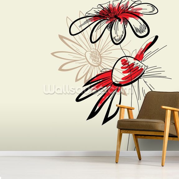 Artistic Abstract Flowers Wallpaper Mural Wallsauce UK