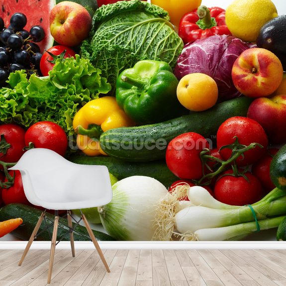 Fruit and Vegetable Assortment Wallpaper Mural Wallsauce AU