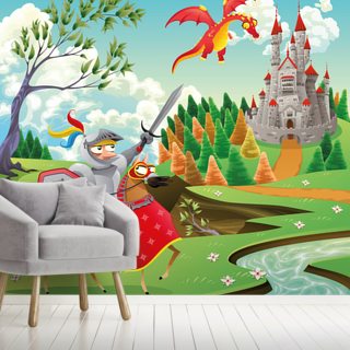 Brave Knight Castle And Dragon Wallpaper Wallsauce Ae