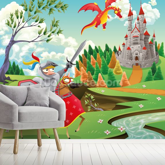 Brave Knight Castle And Dragon Wallpaper Wallsauce Us