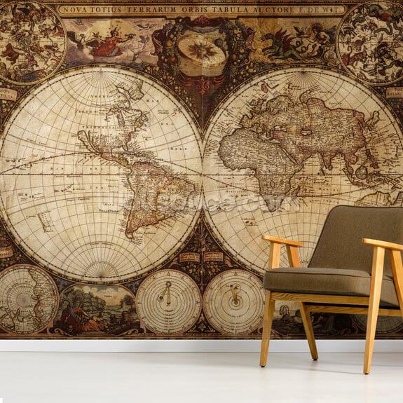 Vintage World Map   Mural 