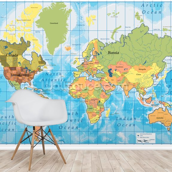 World Map Wallpaper Mural | Wallsauce UK