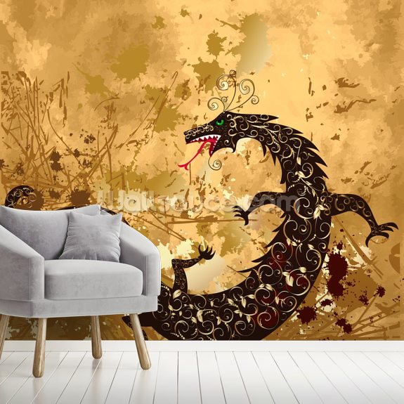 Dragon on a background grunge Wallpaper Mural | Wallsauce UK