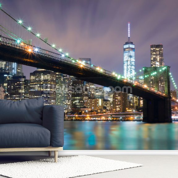 Bright Lights Of Brooklyn Bridge Wallpaper Wallsauce Us