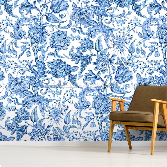 Royal Indigo White Wallpaper | Wallsauce UK