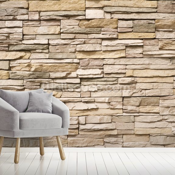 Stacked Stone Wall Wallpaper Mural | Wallsauce US