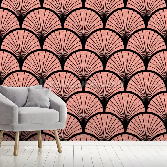 Art Deco Pink Rose Black Seamless Pattern Wallsauce De