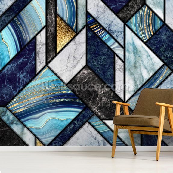 Inky Blue Art Deco Wallpaper | Wallsauce UK