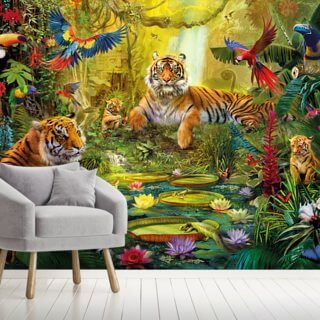 Tiger Family In The Jungle Wallpaper Wallsauce No