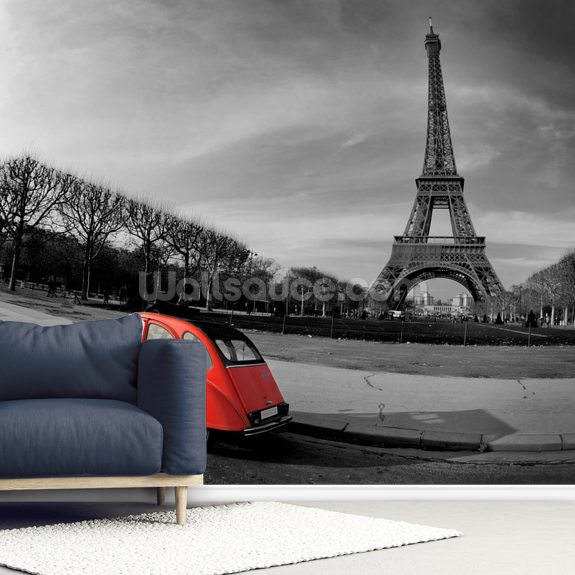 Eiffel Tower And Old Red Citroen Wallpaper Wallsauce Fi