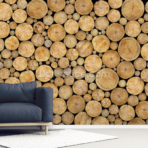 Stacked Log Pile Wall Mural Wallsauce Us