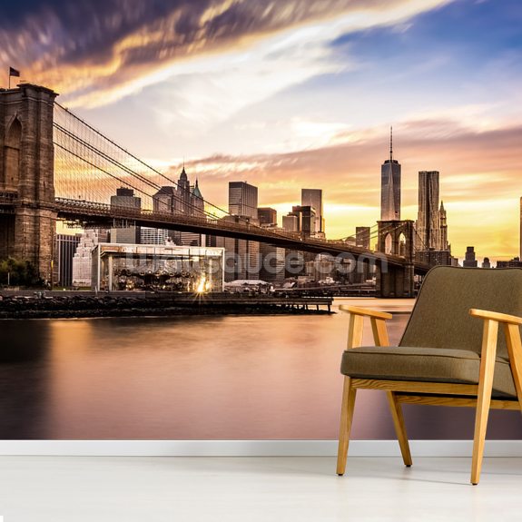 Brooklyn Bridge at Dusk Wallpaper Mural | Wallsauce US