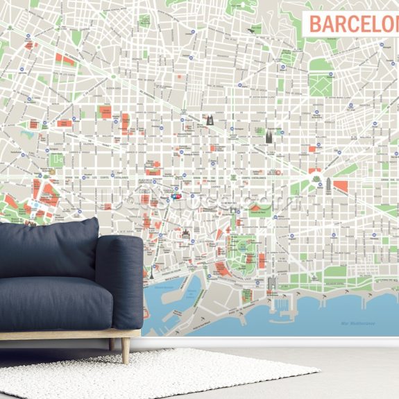 Kartta Barcelona Wallpaper Mural | Wallsauce FI