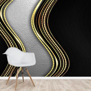 Abstract Metallic Background Brushed And Engraved Black And Silver Metal Plate With Decorative Gold Wallsauce Ae