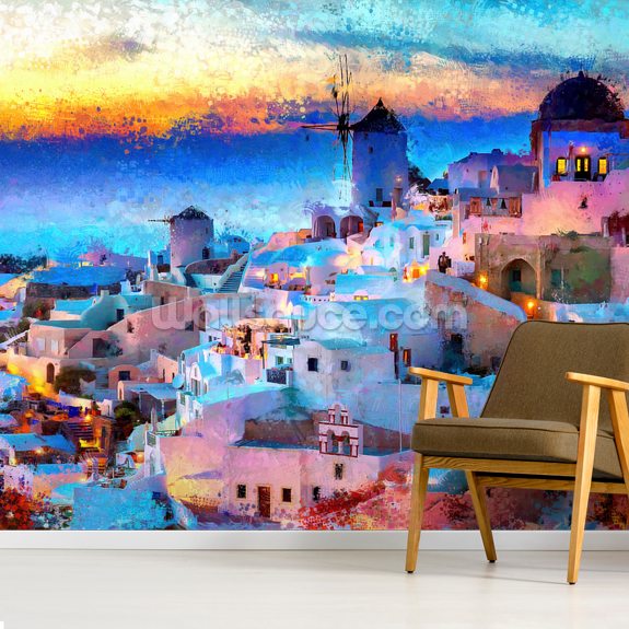 Digital Art Santorini Wall Mural | Wallsauce UK