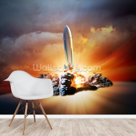 Retro Rocket Blast Off Wallpaper Wallsauce Uk