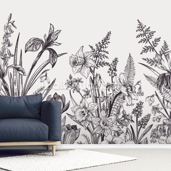 Floral Illustration Wallpaper | Wallsauce US