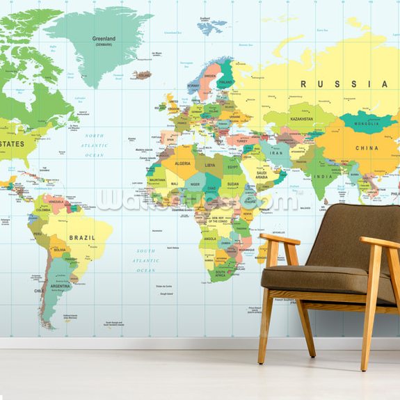 Detailed World Map Wallpaper Mural Wallsauce Uk