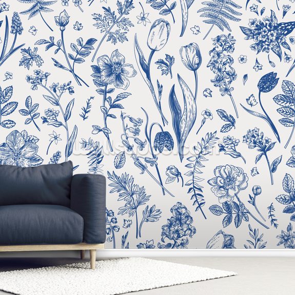 blue and white floral wallpaper for walls