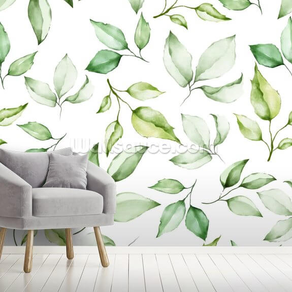 Watercolour Leaves Wall Mural | Wallsauce UK