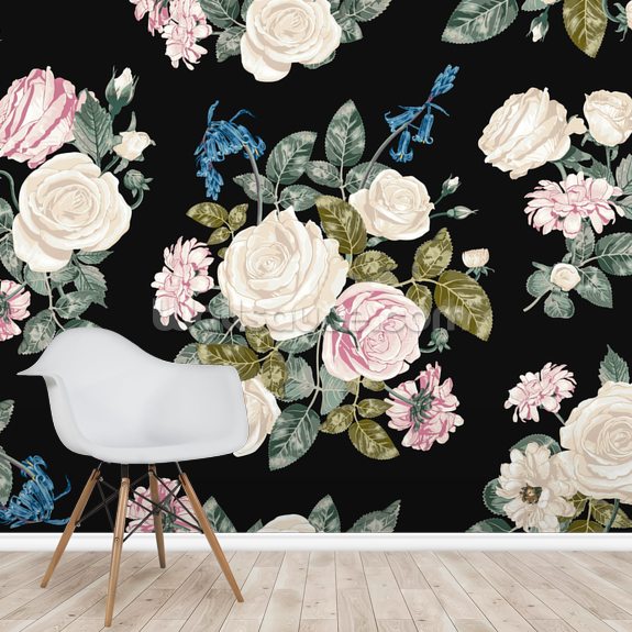 Dainty Dark Florals Wall Mural | Wallsauce UK