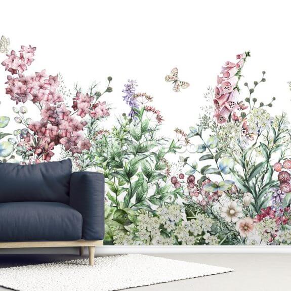 Pink Meadow Wallpaper | Wallsauce UK