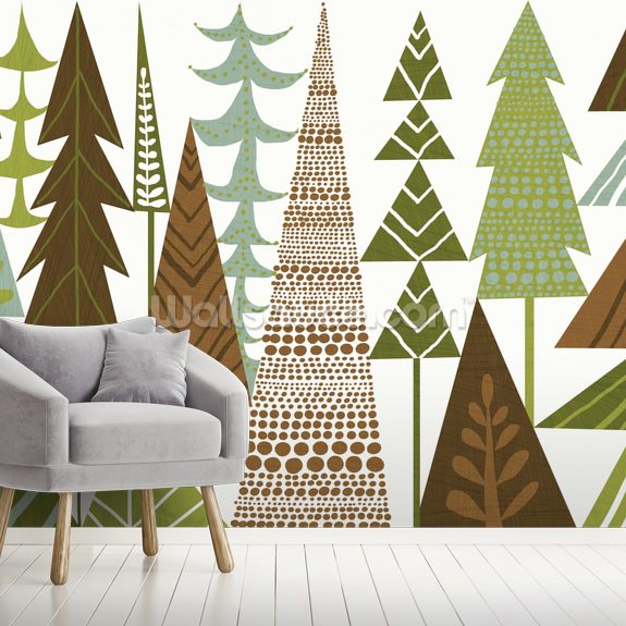 Forest Folklore Green Trees Wall Mural | Wallsauce US