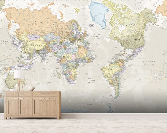 Classic World Map Wall Mural & Classic World Map Wallpaper | Wallsauce UK