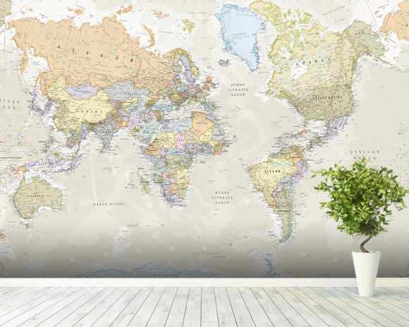 Classic World Map Wall Mural & Classic World Map Wallpaper | Wallsauce UK