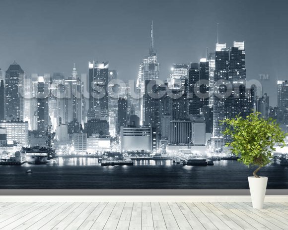 Manhattan Black & White Panoramic Wallpaper Wall Mural | Wallsauce USA