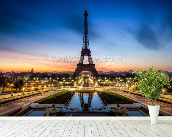 Paris at Night Sunset Wallpaper Wall Mural | Wallsauce USA