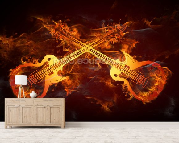 Guitars On Fire Wallpaper Wall Mural Wallsauce Usa