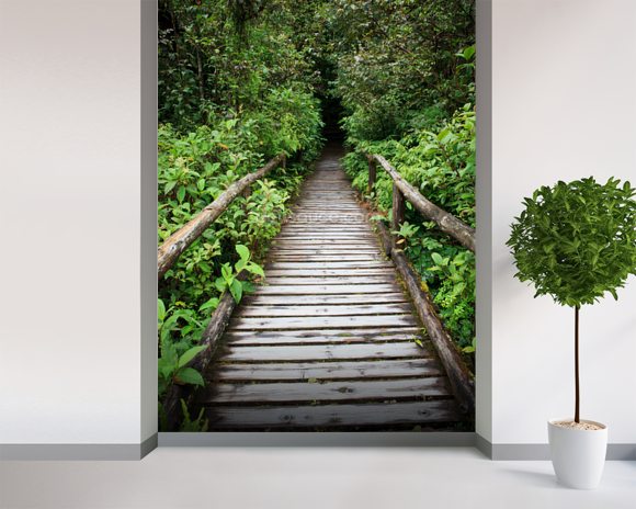 Evergreen Forest Walkway Wallpaper Wall Mural | Wallsauce UK